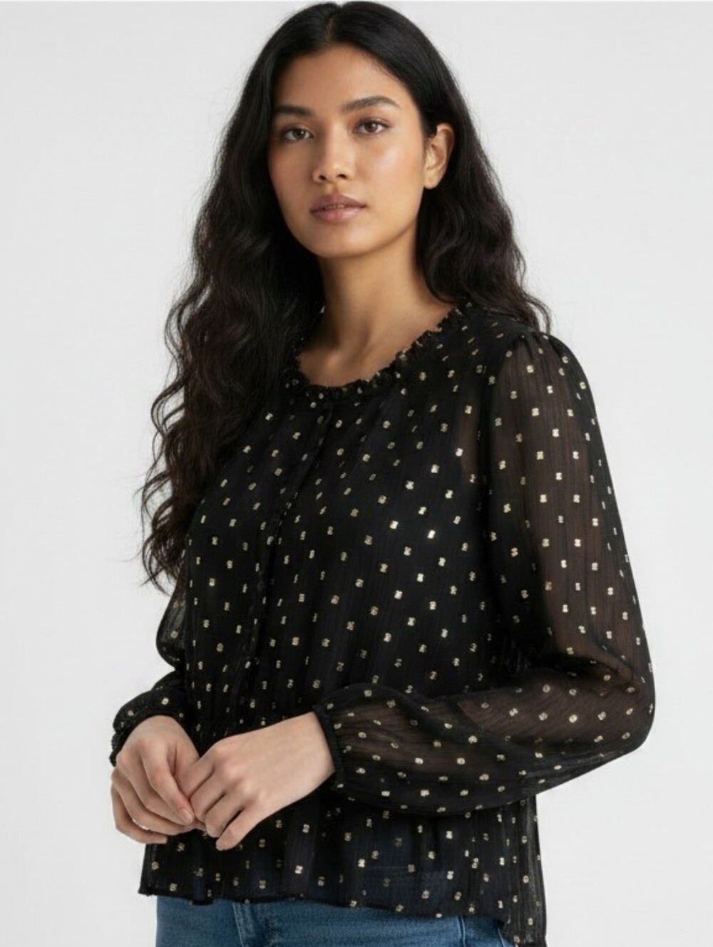 Zara babydoll long sleeve sheer top blouse